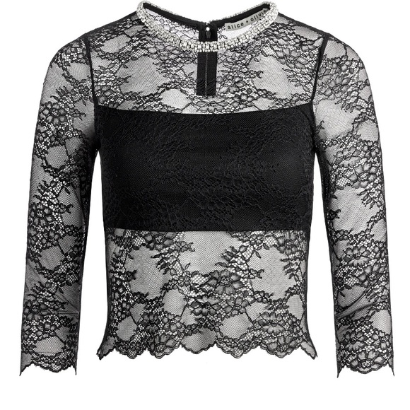 Alice & Olivia BNWT VANITA EMBELLISHED Neck Black Lace Crop Top, XL, $465! - Picture 5 of 7